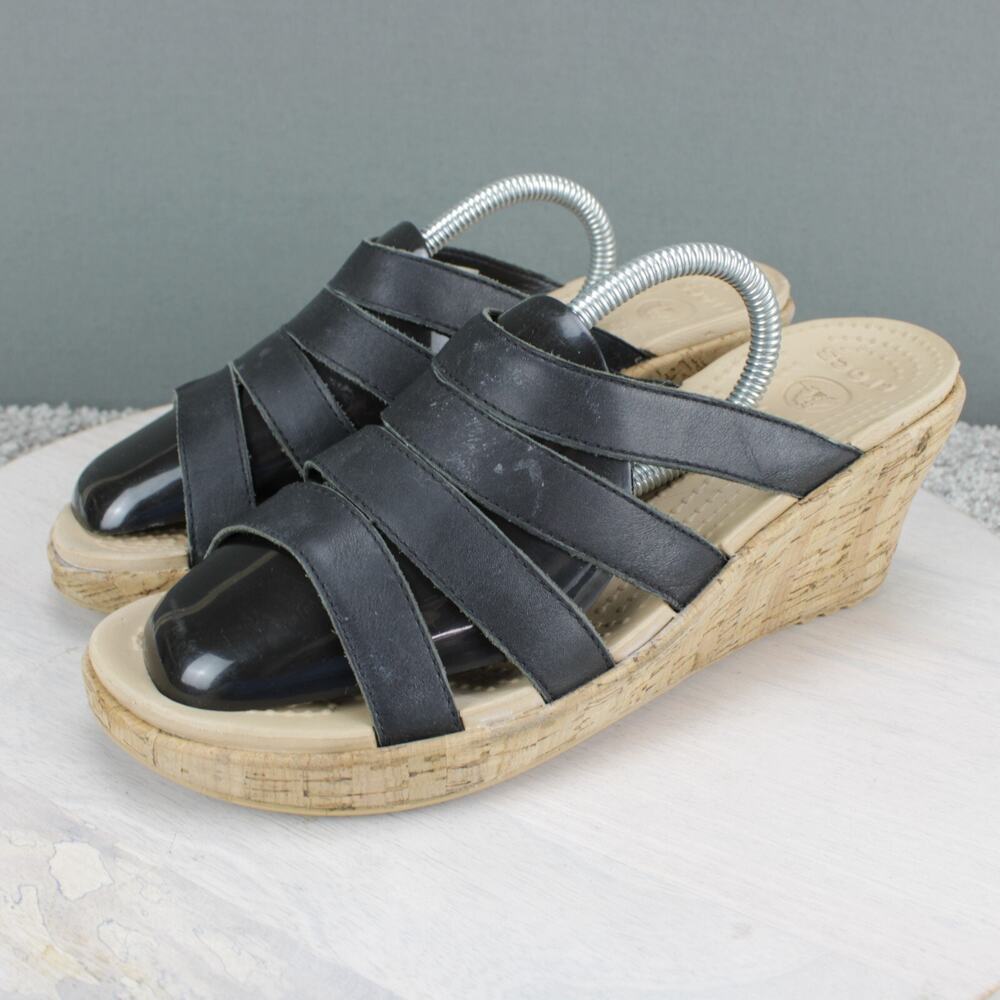 Crocs Wedge Sandals Womens 11 Black Comfort Casual - Picture 4 of 9